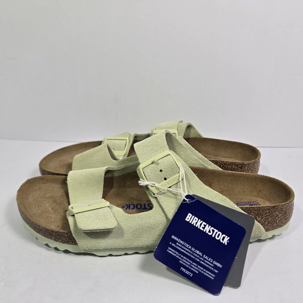 Birkenstock Arizona Soft Footbed Matcha Green Suede Sandals 42 L11 M9 NEW‎